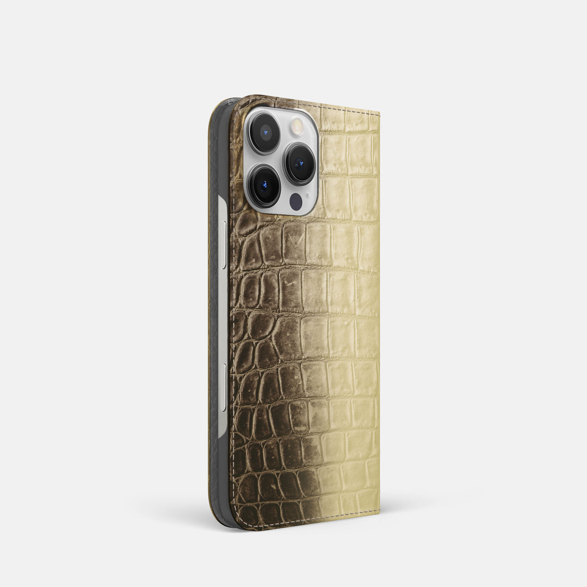 Natural iPhone 16 Pro Folio Case Himalayan Crocodile -1 | Natural