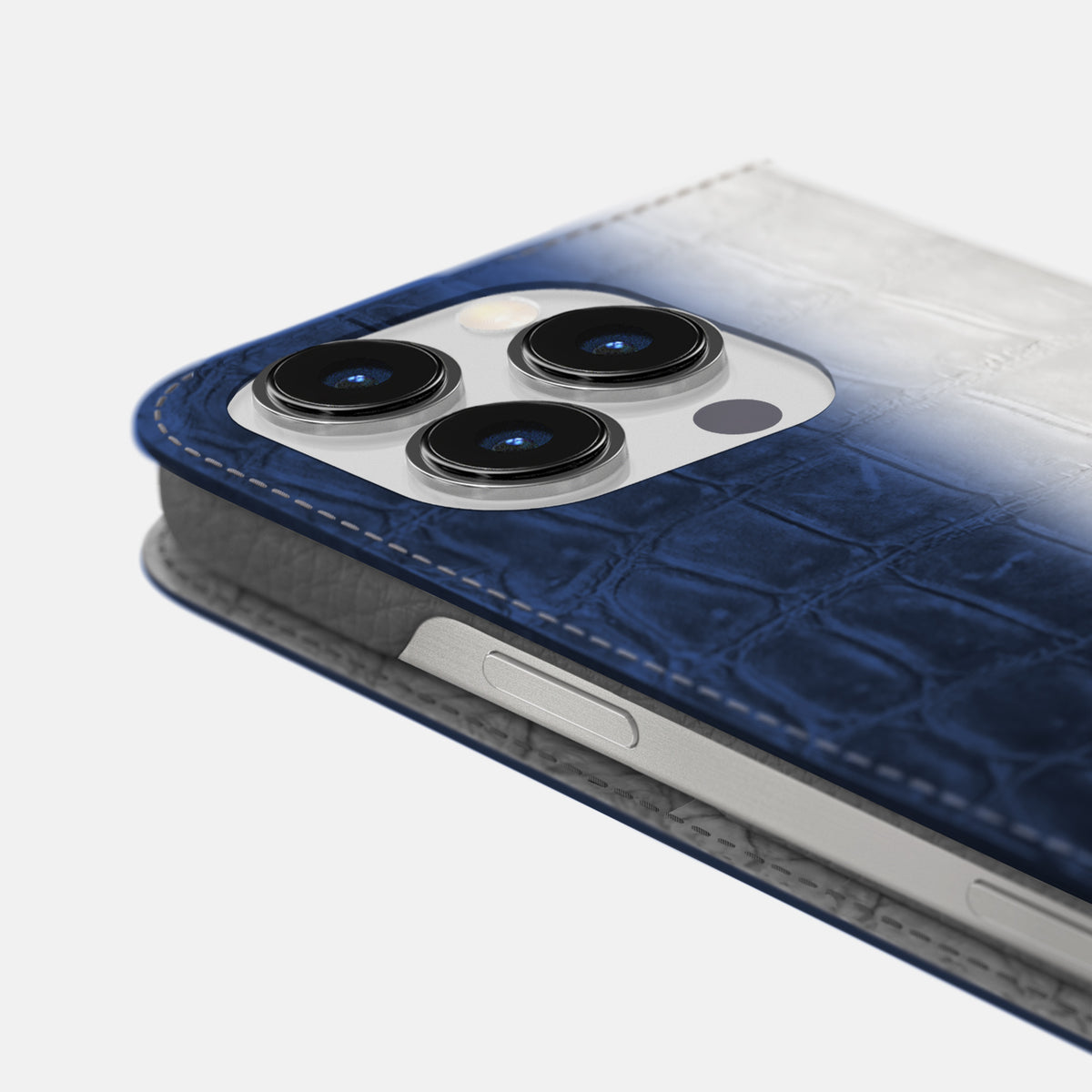 Navy Blue iPhone 16 Pro Folio Case Himalayan Crocodile -5 | Navy-Blue