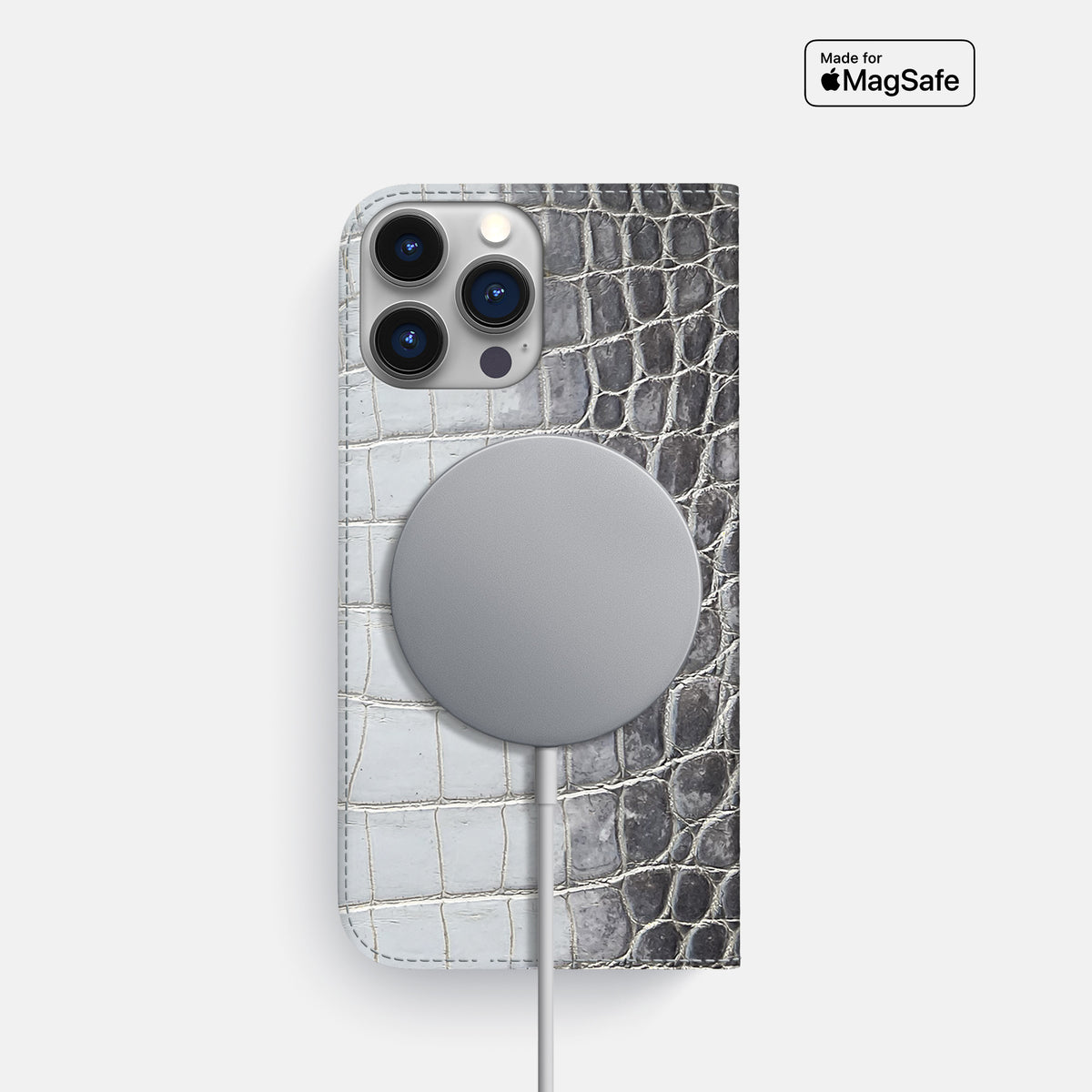 Silver iPhone 16 Pro Folio Case Himalayan Crocodile -3 | Silver