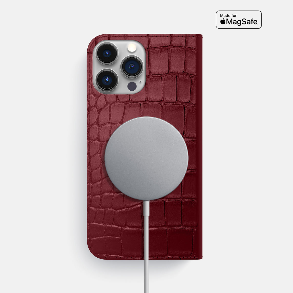Burgundy iPhone 16 Pro Max Folio Slim Case Alligator -3 | Burgundy