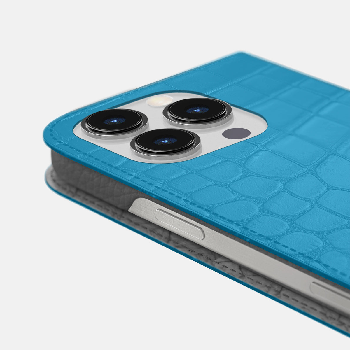 Curaçao-Blue iPhone 16 Pro Max Folio Slim Case Alligator -5 | Curaçao-Blue