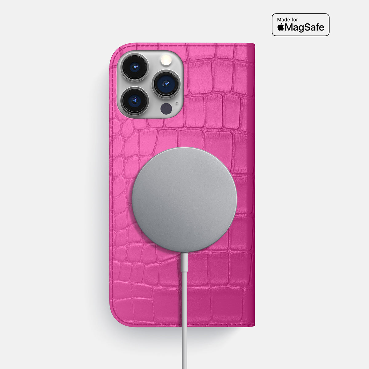 Fuchsia iPhone 16 Pro Max Folio Slim Case Alligator -3 | Fuchsia