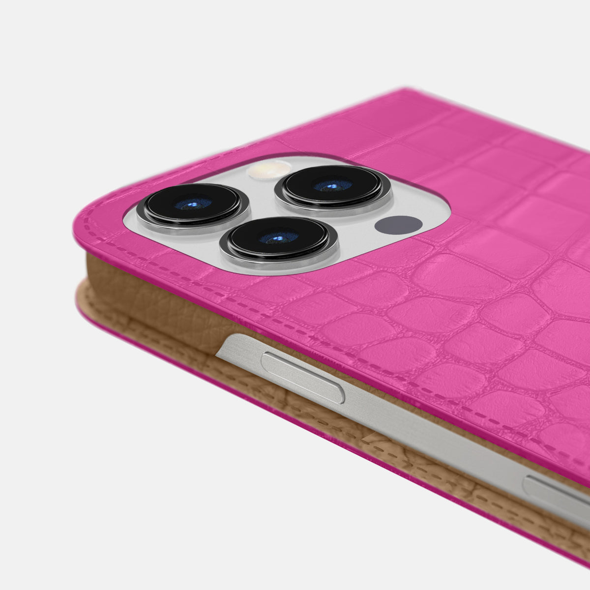 Fuchsia iPhone 16 Pro Max Folio Slim Case Alligator -5 | Fuchsia