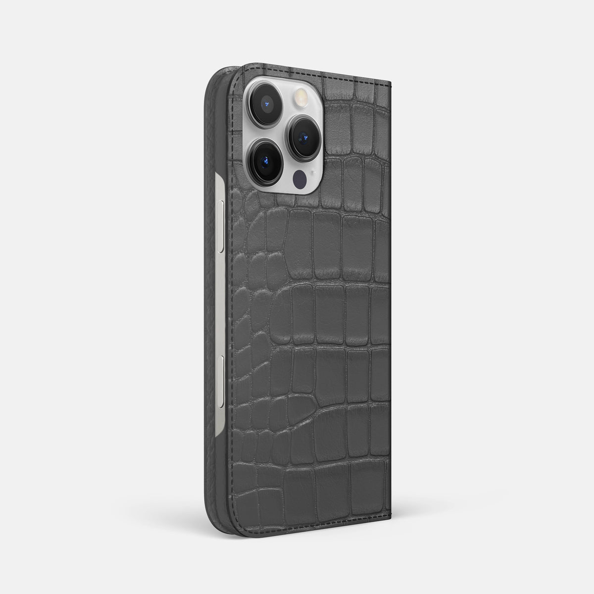 Grey iPhone 16 Pro Max Folio Slim Case Alligator -1 | Grey