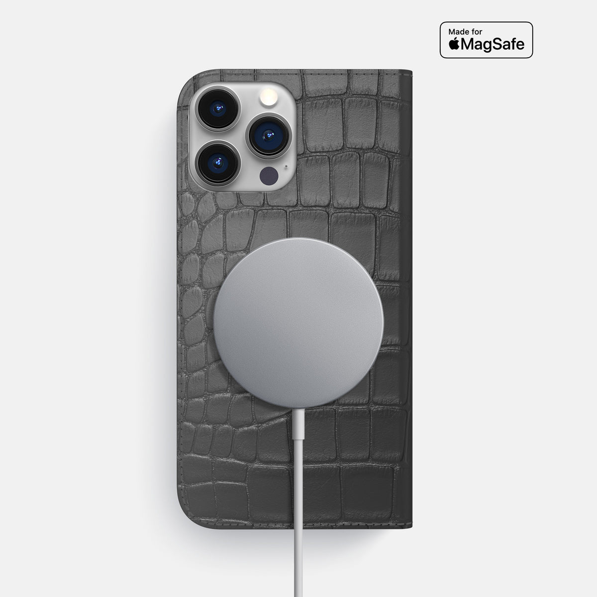 Grey iPhone 16 Pro Max Folio Slim Case Alligator -3 | Grey