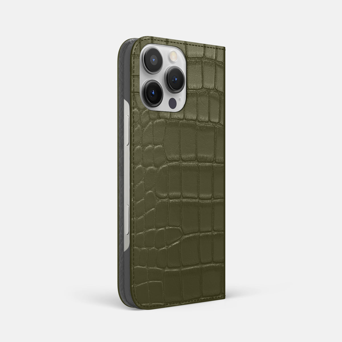 Kaki-Green iPhone 16 Pro Max Folio Slim Case Alligator -1 | Kaki-Green