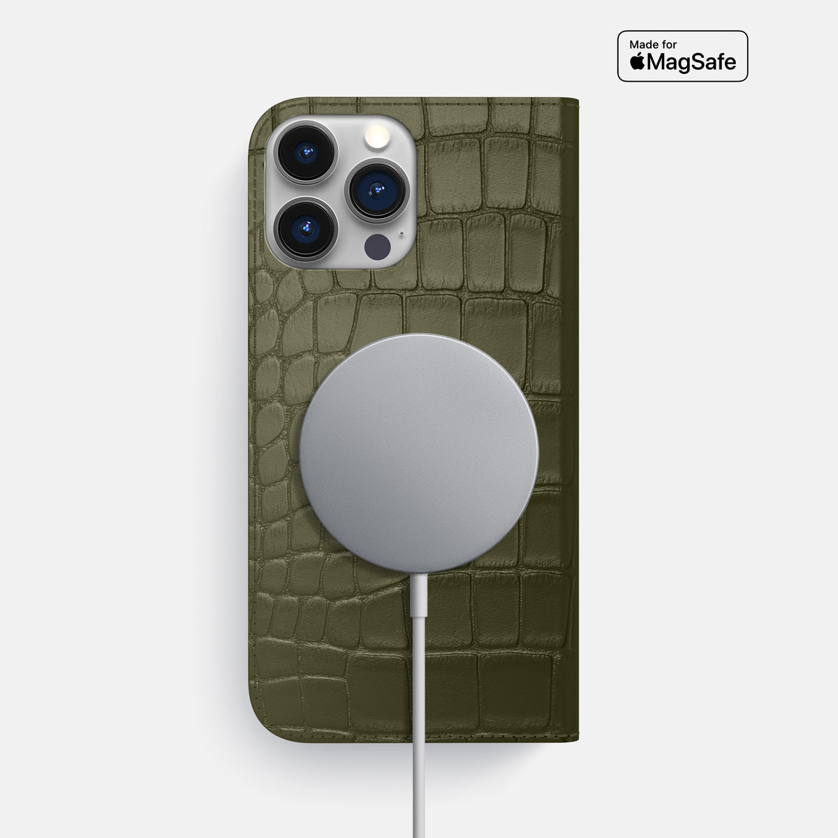 Kaki-Green iPhone 16 Pro Max Folio Slim Case Alligator -3 | Kaki-Green