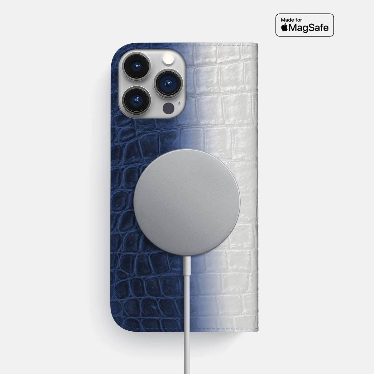 Navy Blue iPhone 16 Pro Max Folio Case Himalayan Crocodile -3 | Navy-Blue