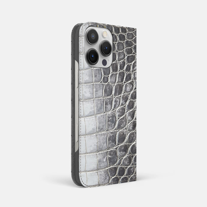 Silver iPhone 16 Pro Max Folio Case Himalayan Crocodile -1 | Silver