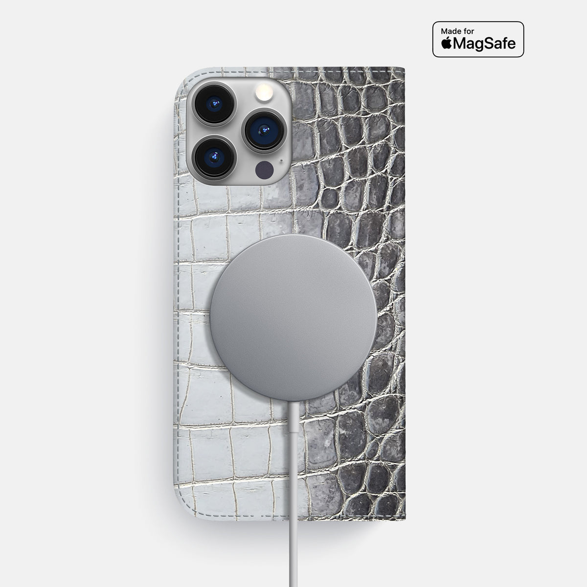 Silver iPhone 16 Pro Max Folio Case Himalayan Crocodile -3 | Silver