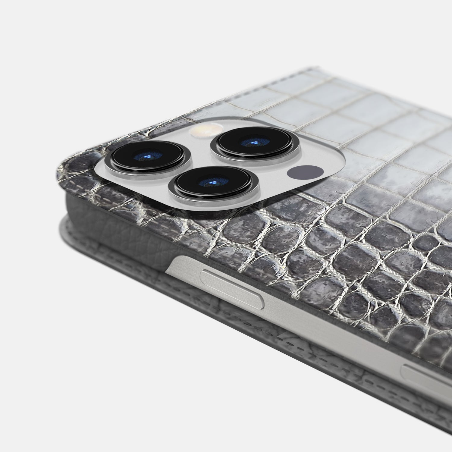 Silver iPhone 16 Pro Max Folio Case Himalayan Crocodile -5 | Silver