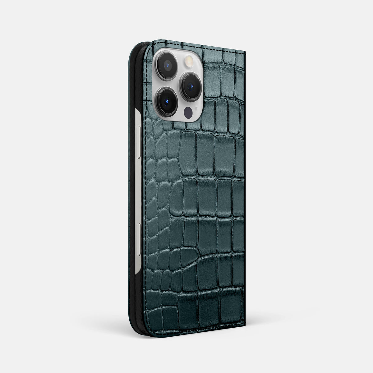 Metallic-Blue iPhone 16 Pro Max Folio Case Alligator -1 | Metallic-Blue