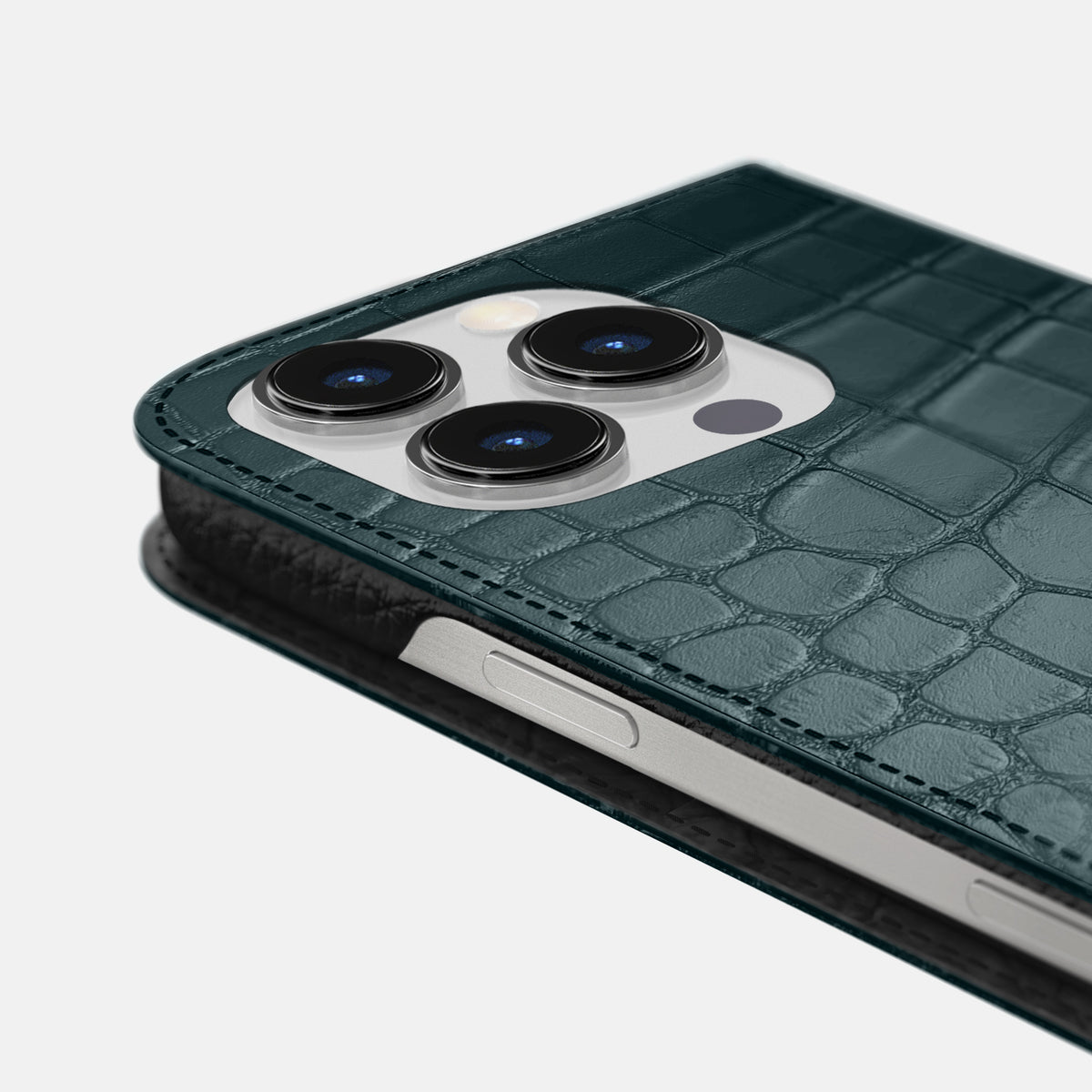 Metallic-Blue iPhone 16 Pro Max Folio Case Alligator -5 | Metallic-Blue