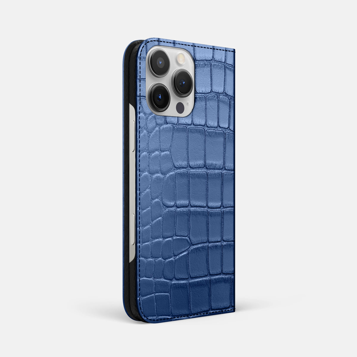 Pearlized-Blue iPhone 16 Pro Max Folio Case Alligator -1 | Pearlized-Blue