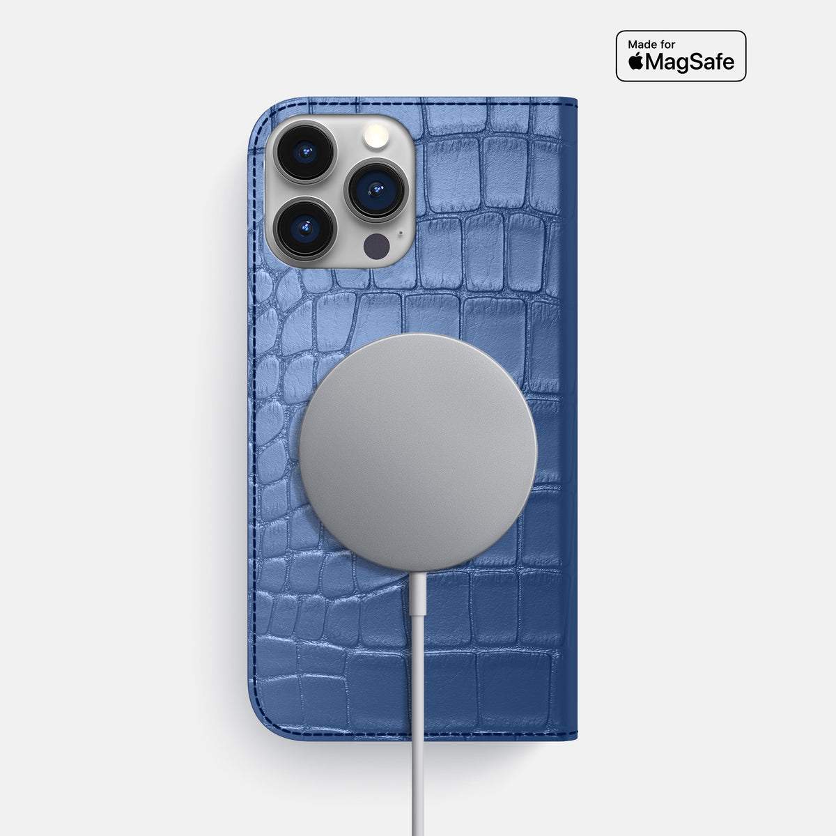 Pearlized-Blue iPhone 16 Pro Max Folio Case Alligator -3 | Pearlized-Blue