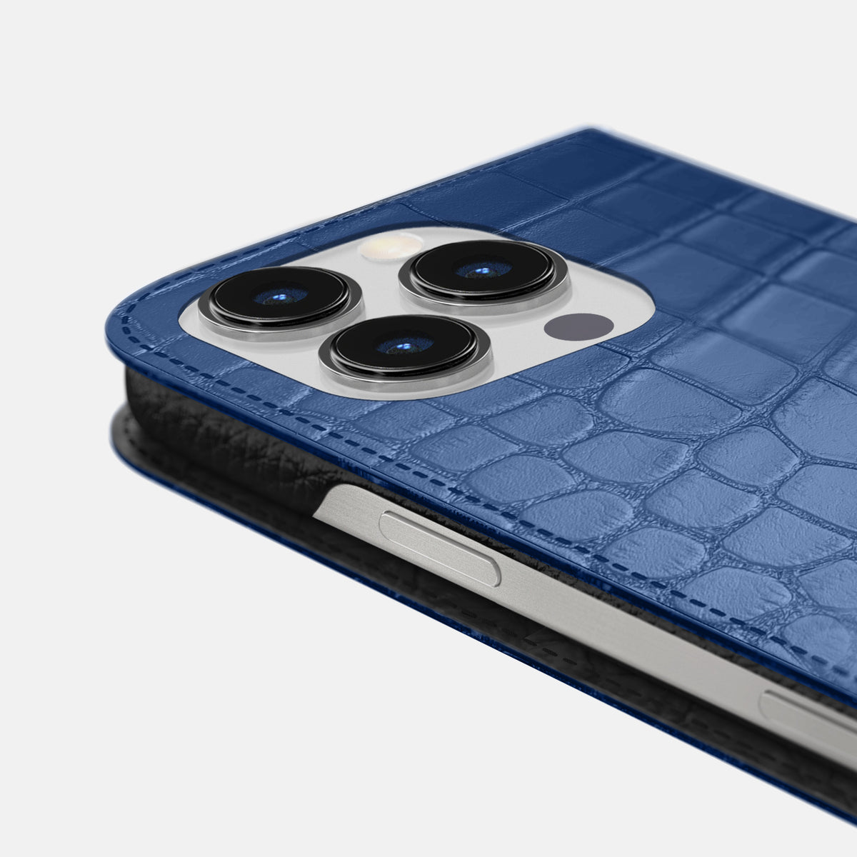 Pearlized-Blue iPhone 16 Pro Max Folio Case Alligator -5 | Pearlized-Blue