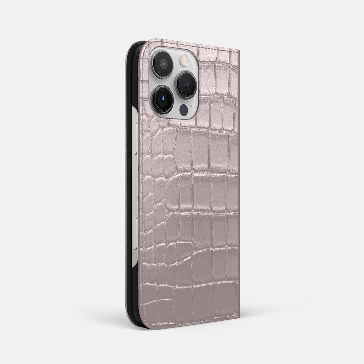 Pearlized-Pink iPhone 16 Pro Max Folio Case Alligator -1 | Pearlized-Pink