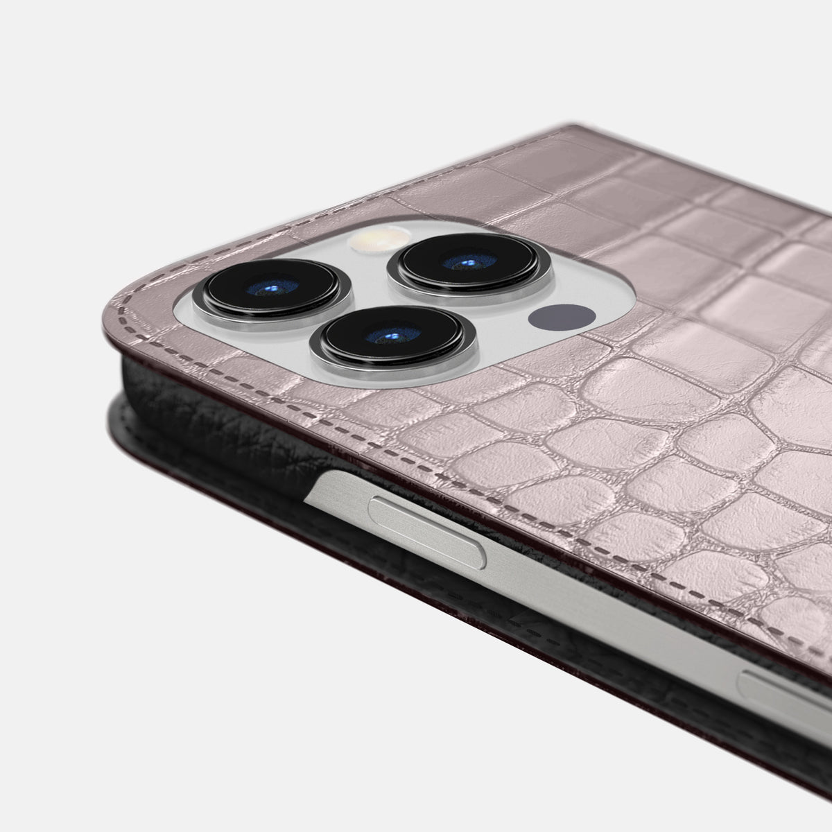 Pearlized-Pink iPhone 16 Pro Max Folio Case Alligator -5 | Pearlized-Pink