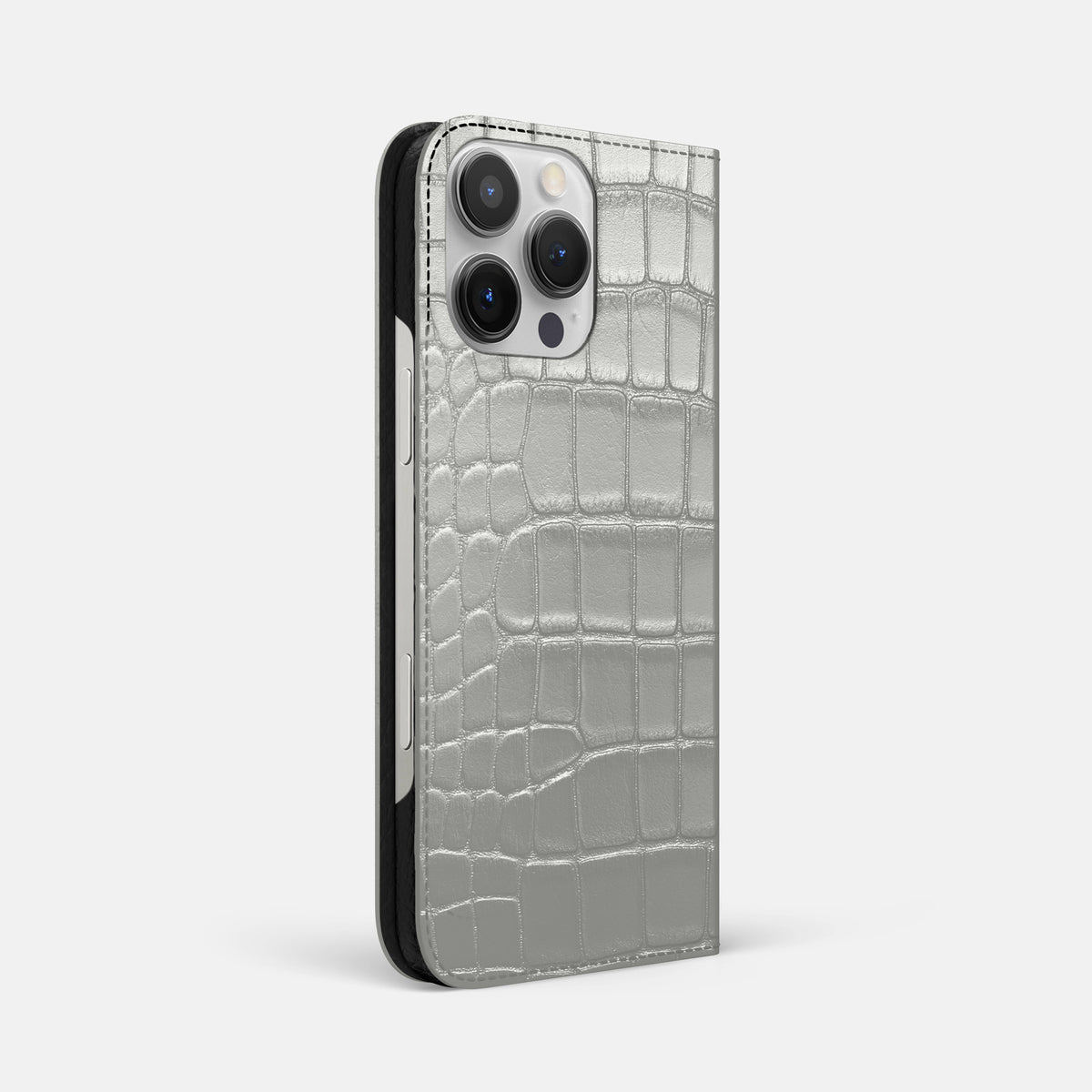Pearlized-White iPhone 16 Pro Max Folio Case Alligator -1 | Pearlized-White