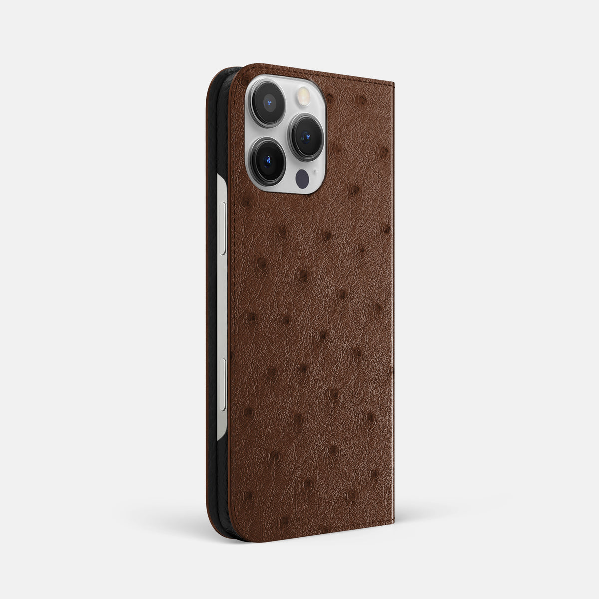 Chocolate iPhone 16 Pro Max Folio Case Ostrich -1 | Chocolate