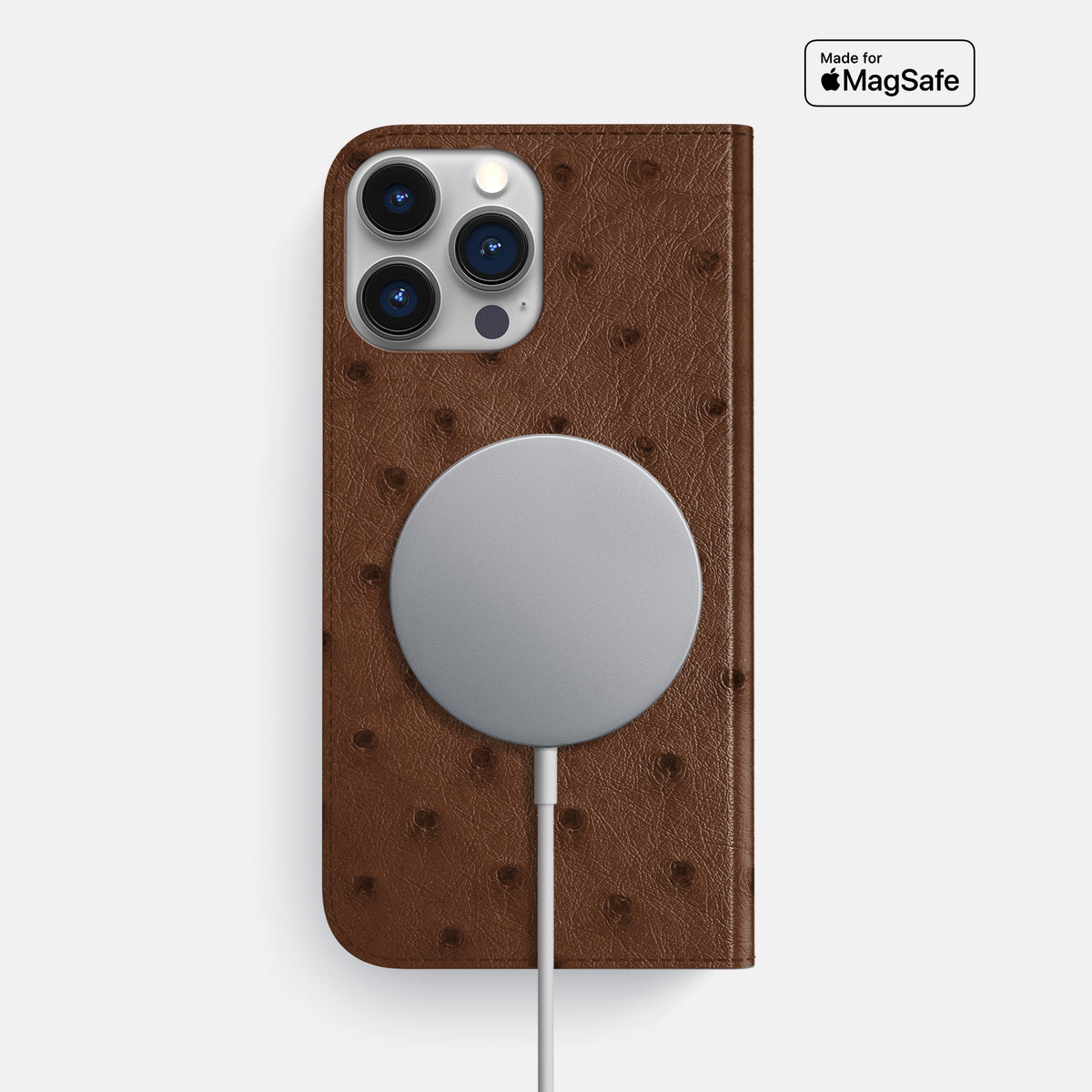 Chocolate iPhone 16 Pro Max Folio Case Ostrich -3 | Chocolate