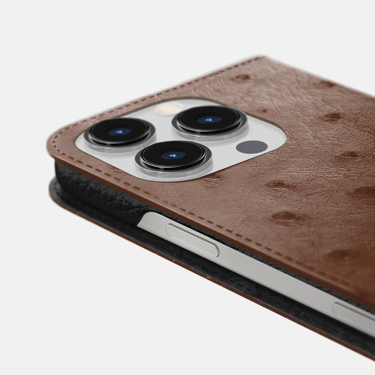 Chocolate iPhone 16 Pro Max Folio Case Ostrich -5 | Chocolate