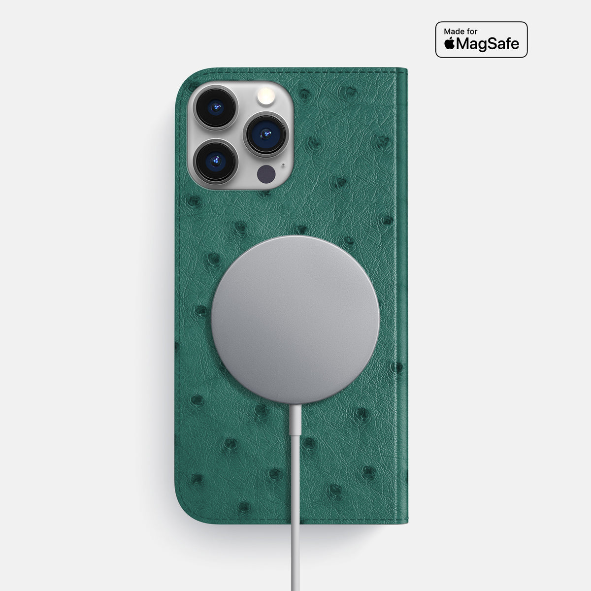 Forest-Green iPhone 16 Pro Max Folio Case Ostrich -3 | Forest-Green