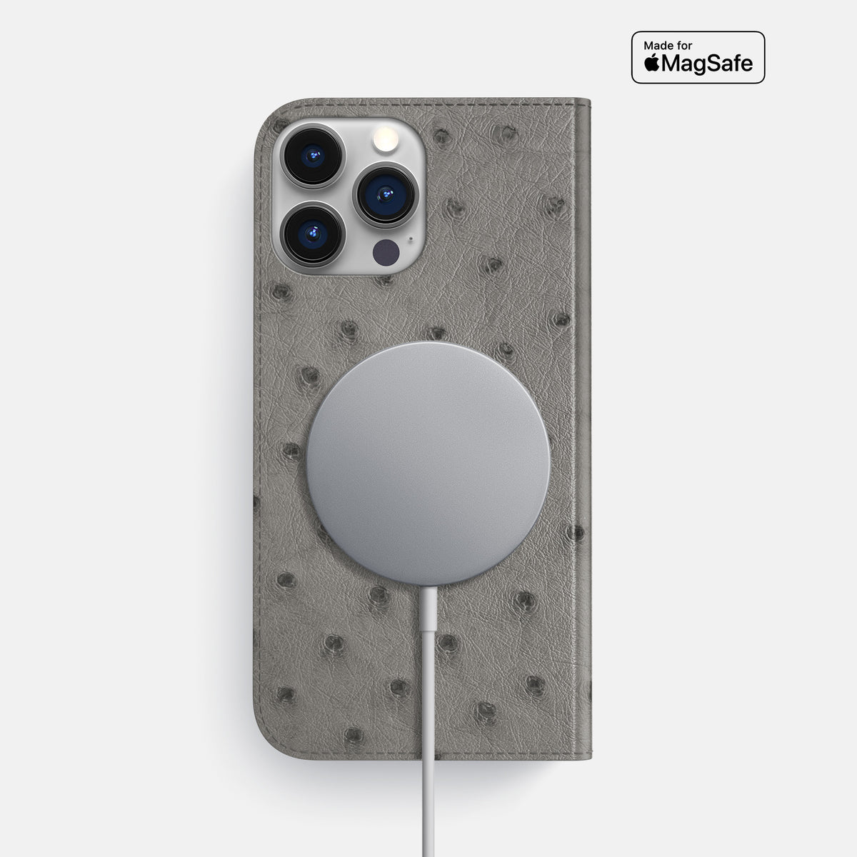 Grey iPhone 16 Pro Max Folio Case Ostrich -3 | Grey