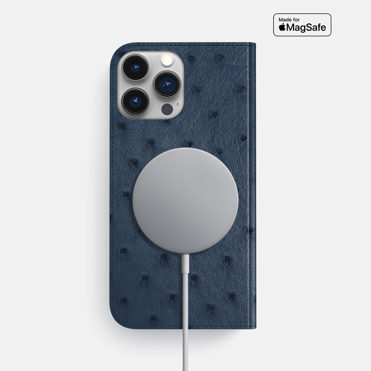 Navy-Blue iPhone 16 Pro Max Folio Case Ostrich -3 | Navy-Blue
