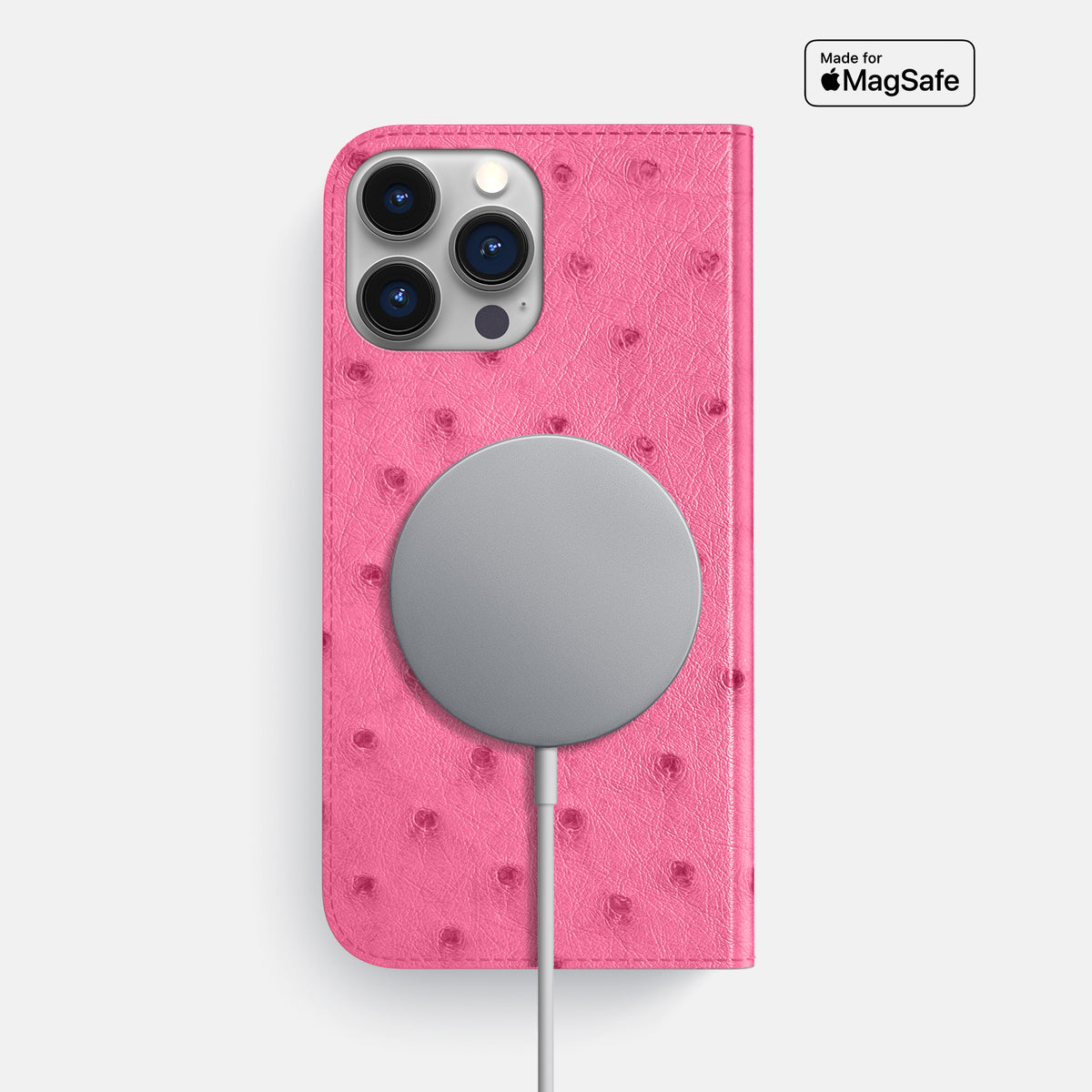Pink iPhone 16 Pro Max Folio Case Ostrich -3 | Pink