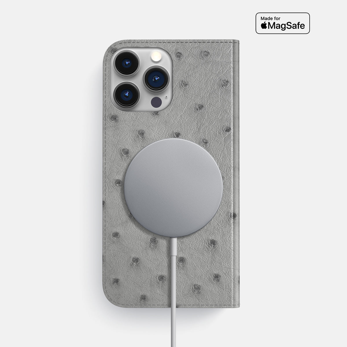 Silver iPhone 16 Pro Max Folio Case Ostrich -3 | Silver