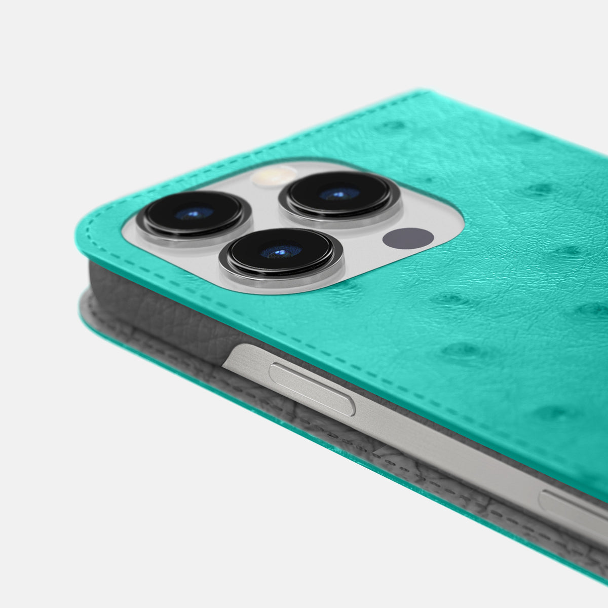 Turquoise iPhone 16 Pro Max Folio Case Ostrich -5 | Turquoise
