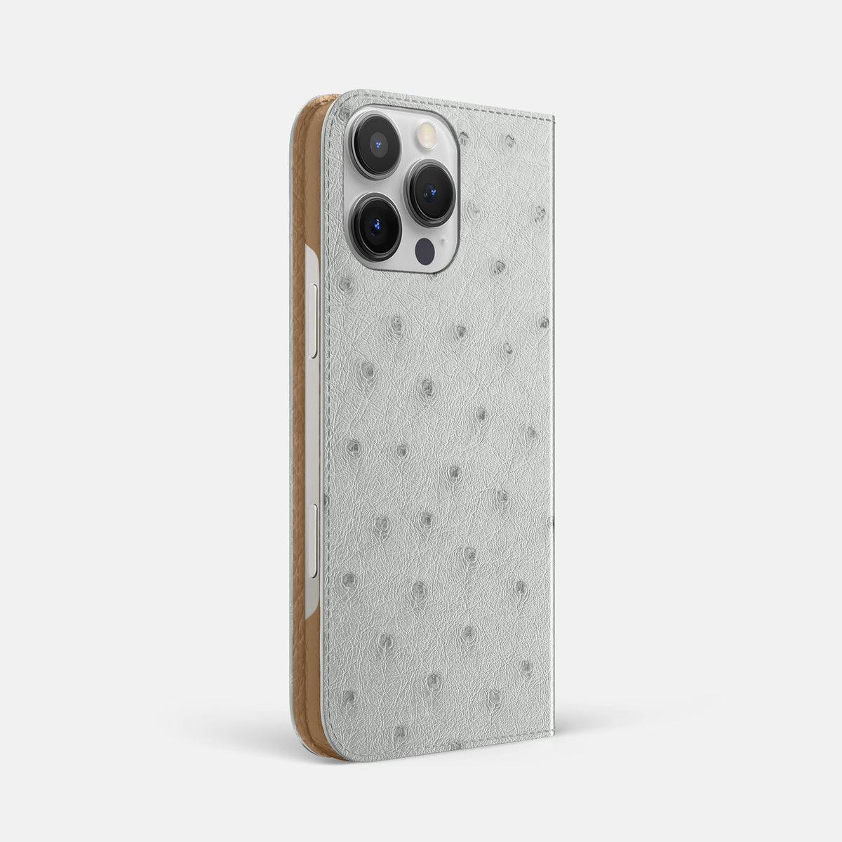 White iPhone 16 Pro Max Folio Case Ostrich -1 | White