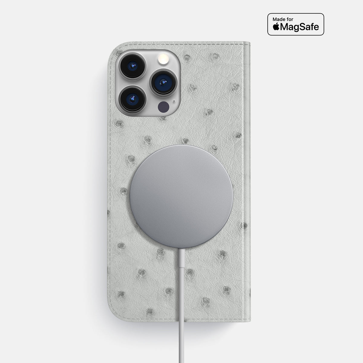 White iPhone 16 Pro Max Folio Case Ostrich -3 | White