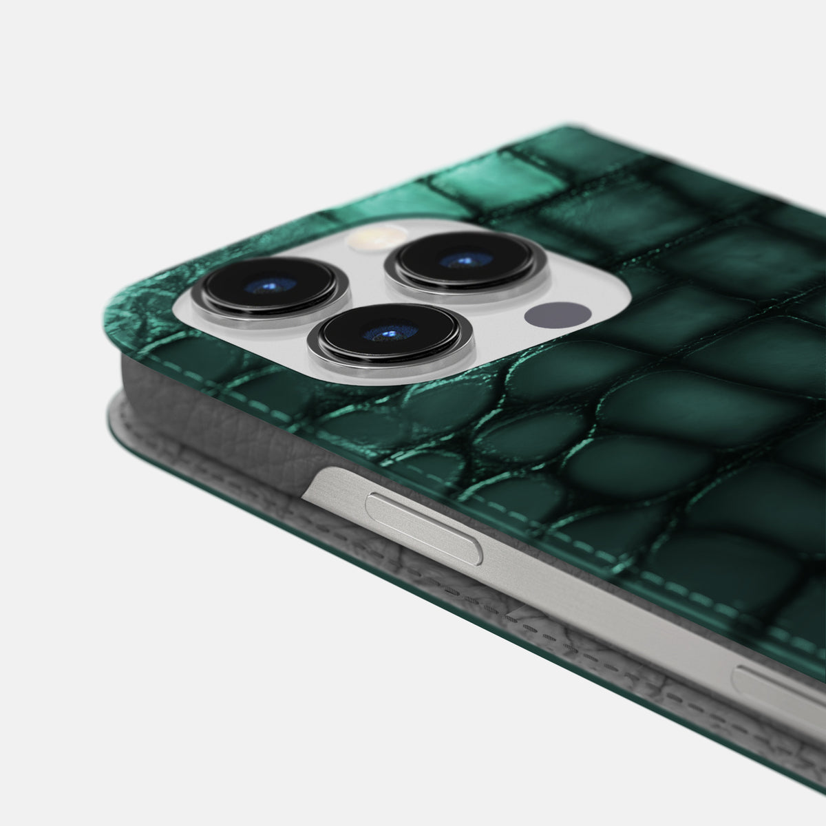 Green iPhone 16 Pro Folio Case Patina Alligator -5 | Green