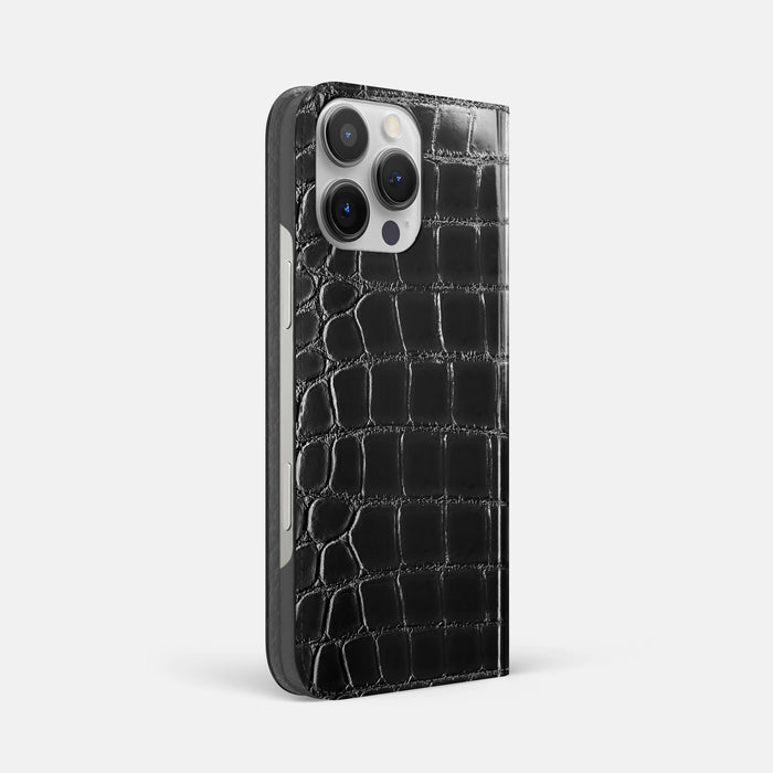 Havana-Black iPhone 16 Pro Folio Case Patina Alligator -1 | Havana-Black