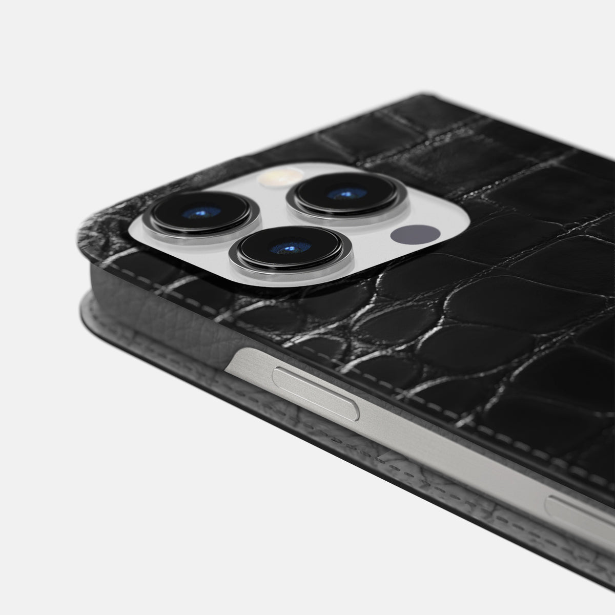 Havana-Black iPhone 16 Pro Folio Case Patina Alligator -5 | Havana-Black