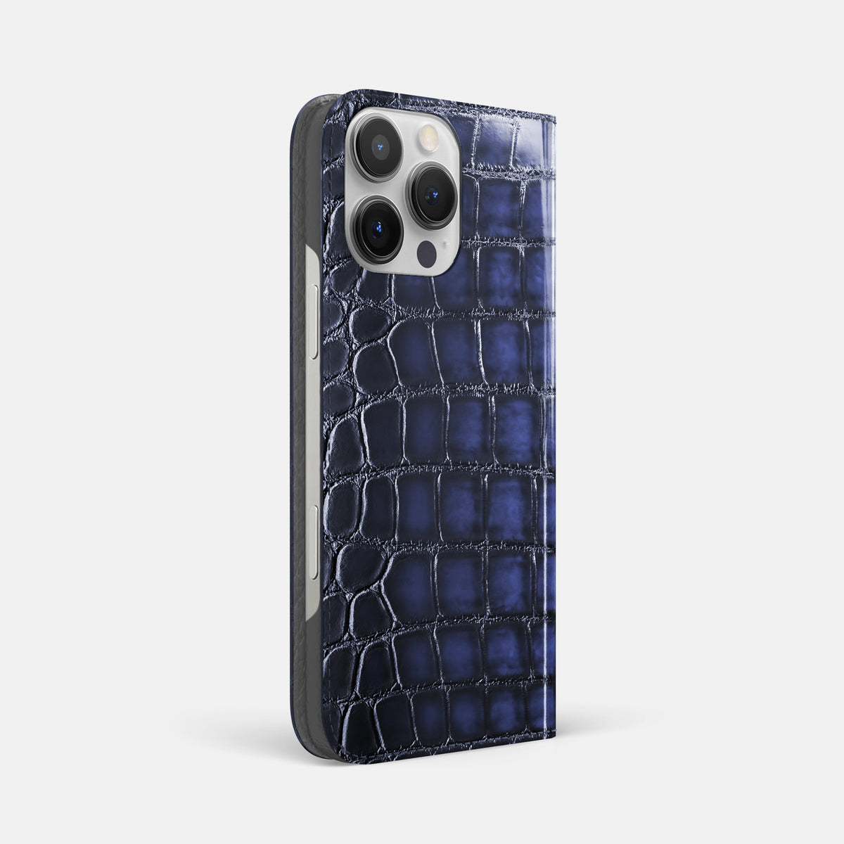 Havana-Blue iPhone 16 Pro Folio Case Patina Alligator -1 | Havana-Blue