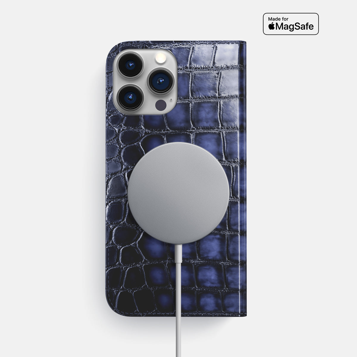 Havana-Blue iPhone 16 Pro Folio Case Patina Alligator -3 | Havana-Blue