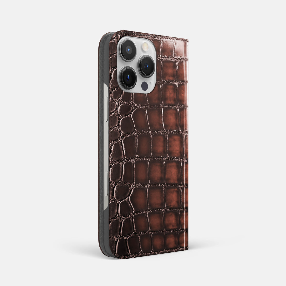 Havana-Brown iPhone 16 Pro Folio Case Patina Alligator -1 | Havana-Brown