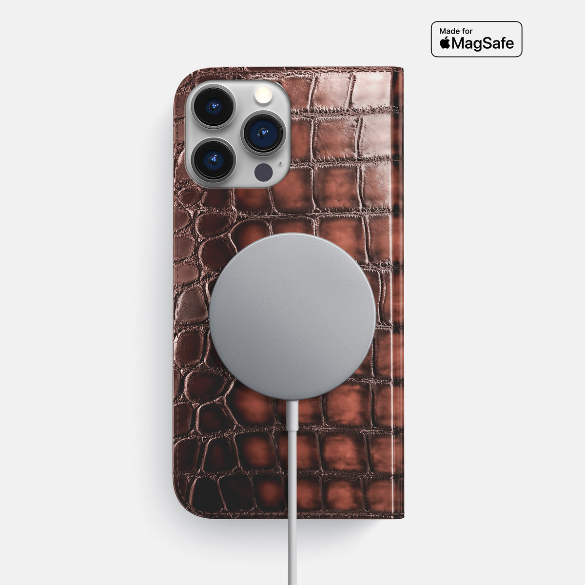 Havana-Brown iPhone 16 Pro Folio Case Patina Alligator -3 | Havana-Brown