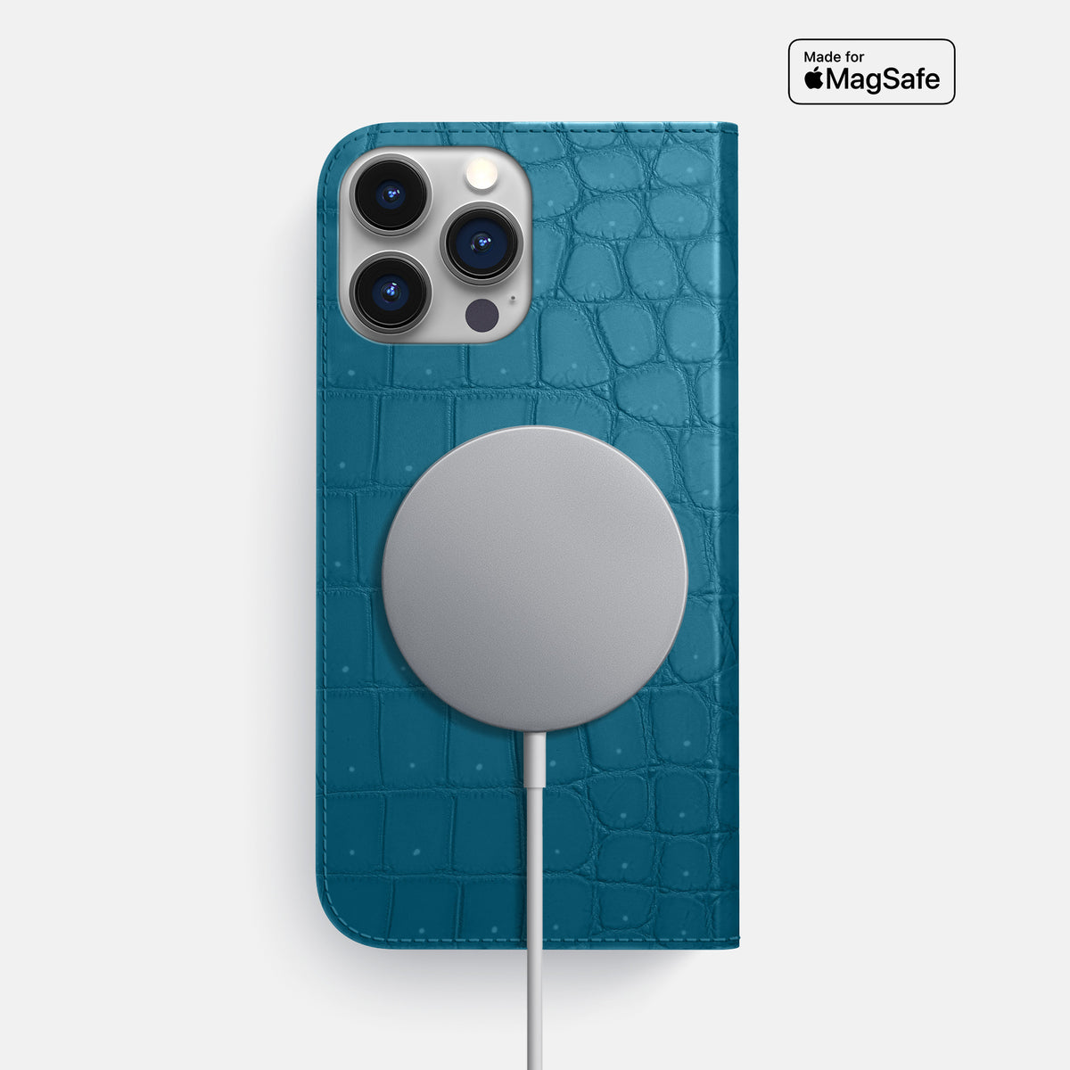 Duck Blue iPhone 16 Pro Max Folio Case Porosus Crocodile -3 | Duck-Blue