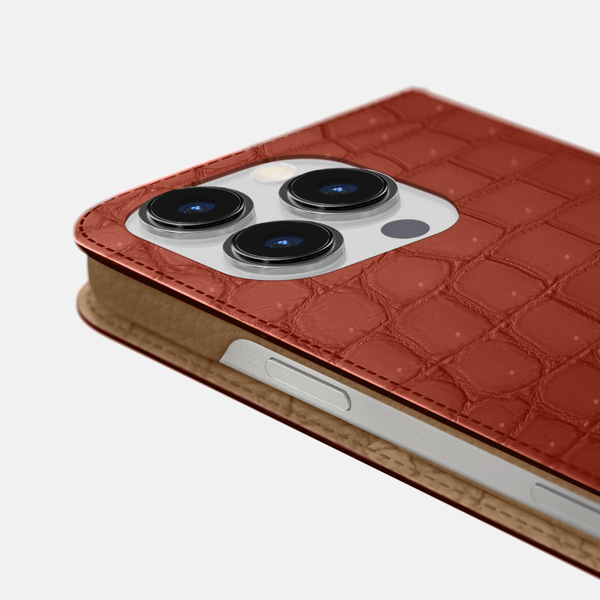 Mahogany-Brown iPhone 16 Pro Max Folio Case Porosus Crocodile -5 | Mahogany-Brown