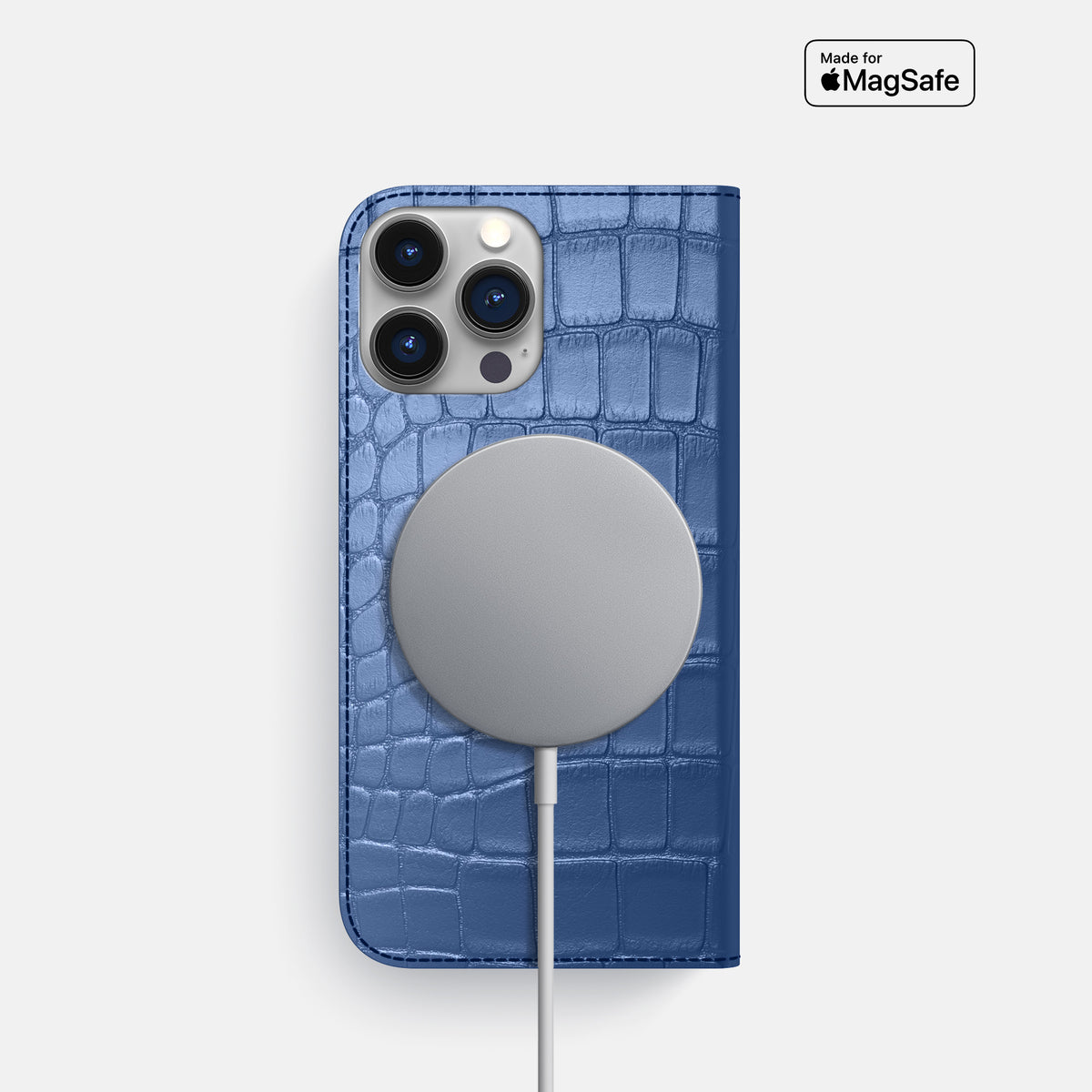 Pearlized-Blue iPhone 16 Pro Folio Case Alligator -3 | Pearlized-Blue