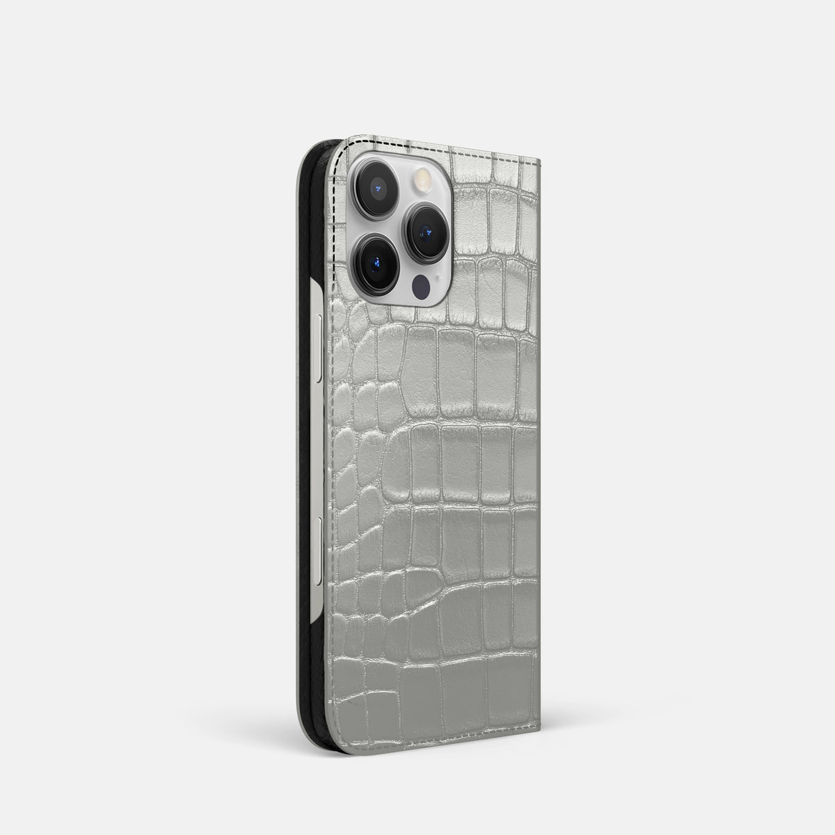 Pearlized-White iPhone 16 Pro Folio Case Alligator -1 | Pearlized-White