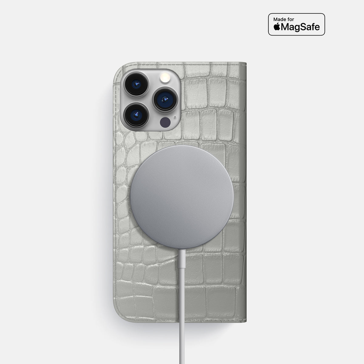 Pearlized-White iPhone 16 Pro Folio Case Alligator -3 | Pearlized-White