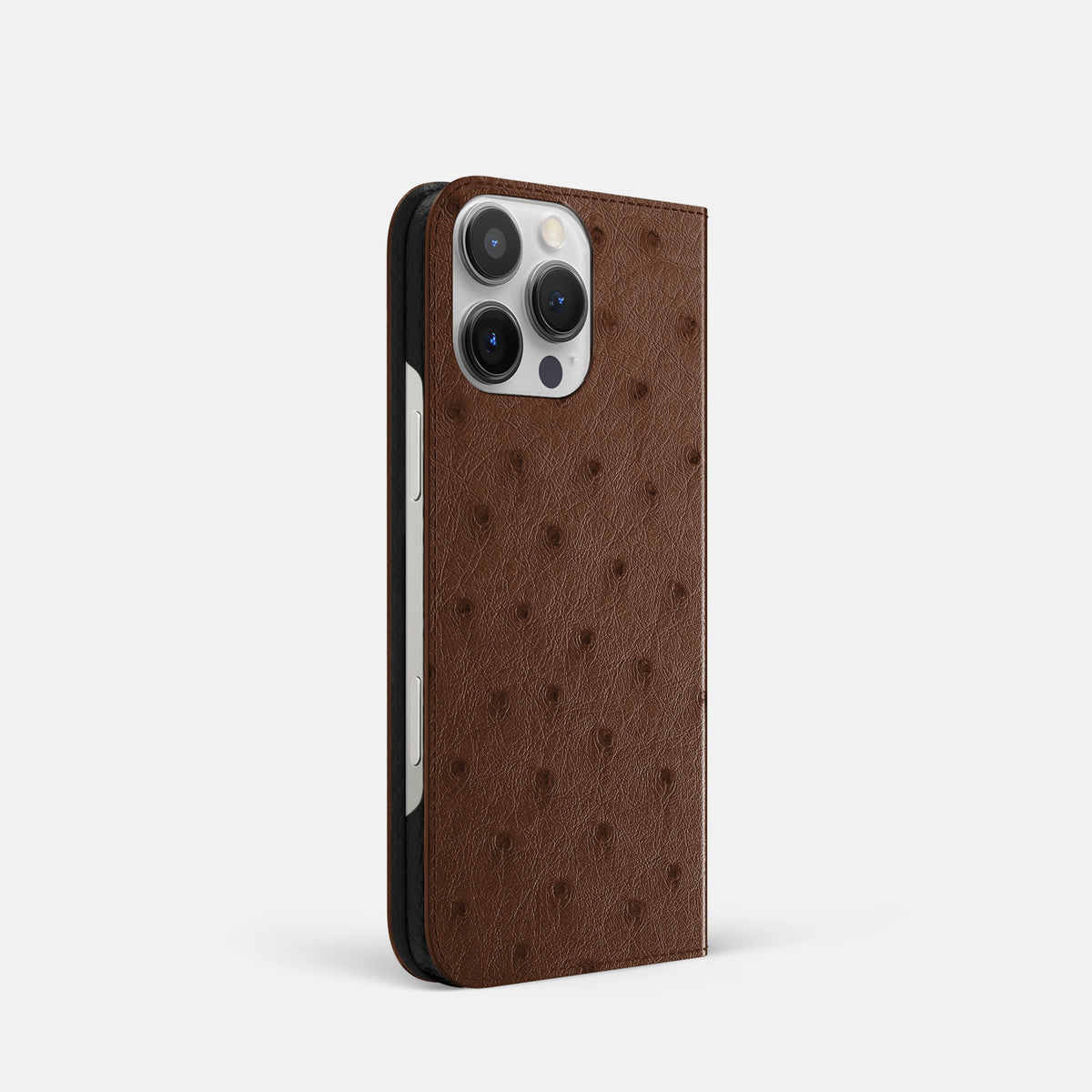 Chocolate iPhone 16 Pro Folio Case Ostrich -1 | Chocolate