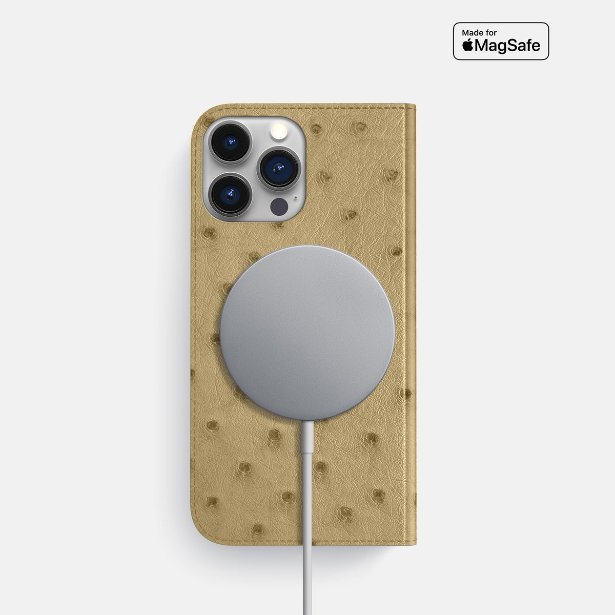 Desert-Sand iPhone 16 Pro Folio Case Ostrich -3 | Desert-Sand