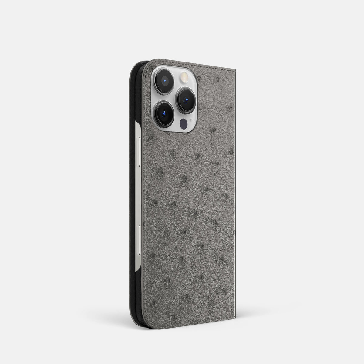 Grey iPhone 16 Pro Folio Case Ostrich -1 | Grey