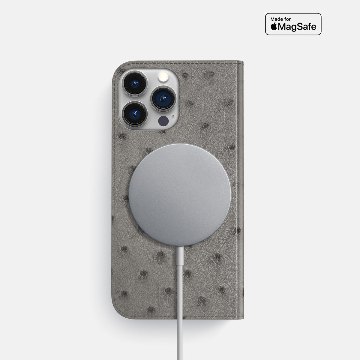 Grey iPhone 16 Pro Folio Case Ostrich -3 | Grey